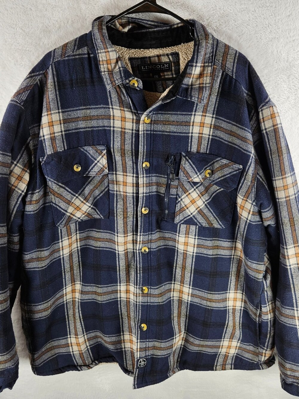 Lincoln Outfitters Sherpa Flannel Shirt Jacket Blue Plaid Men's Size XXL